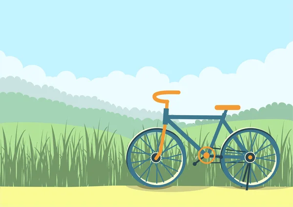 Bicicleta en el campo.Ilustración de naturaleza vectorial — Vector de stock