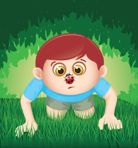 Little boy in the forest. — Stock Vector