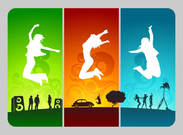 Jumping girls. — Stock Vector