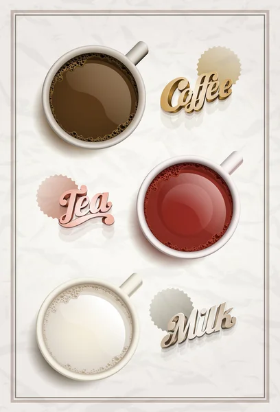 Thee & melk & koffie Poster — Stockvector