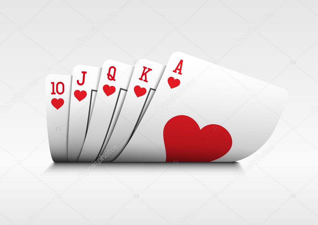 Royal Flush poker cards on white.