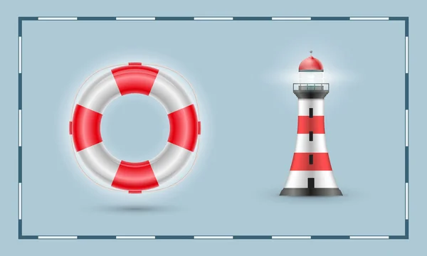 Life buoy and lighthouse — Stock Vector