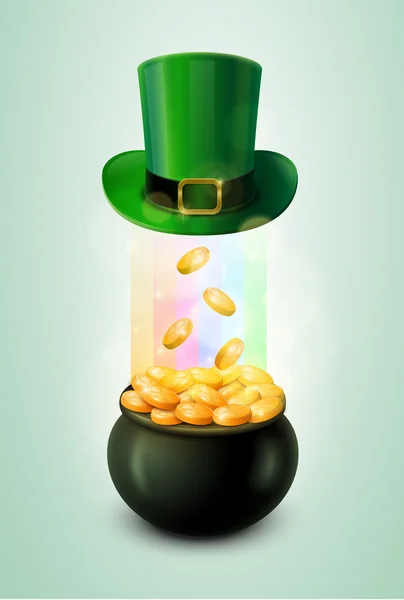 Pot Of Gold & Green Hat — Stock Vector