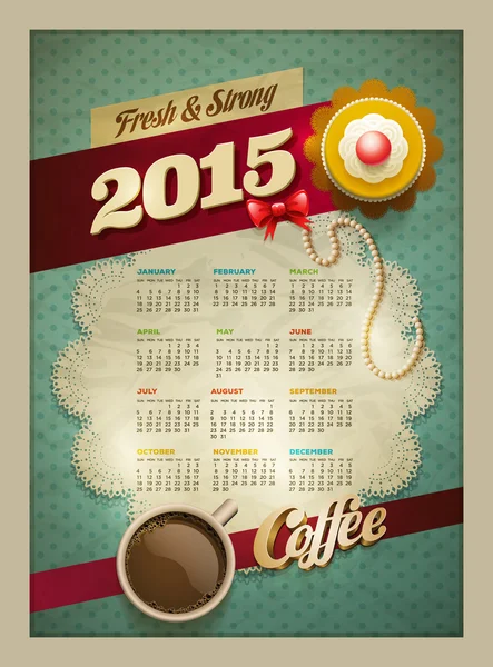 2015 kahve & kek takvim poster — Stok Vektör