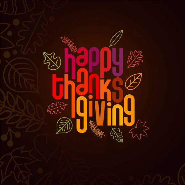 Happy Thanksgiving Typographic Design Special Colorful Typographic Design Line Leaf — Stockvector