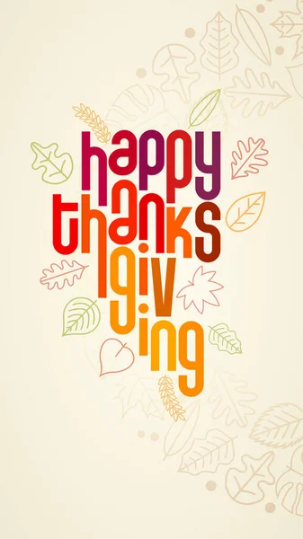 Happy Thanksgiving Typographic Design Special Colorful Typographic Design Line Leaf — 图库矢量图片