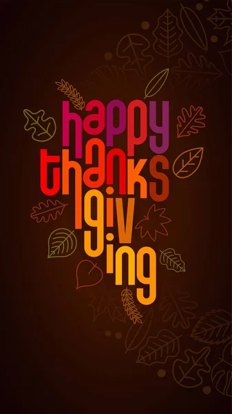 Happy Thanksgiving Typographic Design Special Colorful Typographic Design Line Leaf — 图库矢量图片