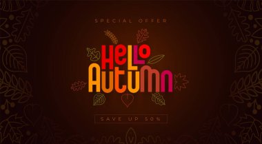 Autumn Sale concept typographic design. Special colorful typographic vector design and line leaf icons.