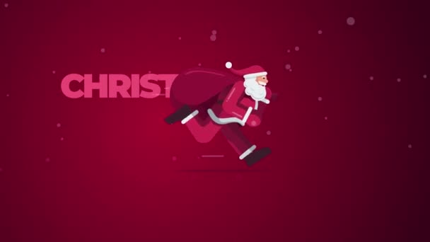 Santa Claus Running Sack Snow Christmas Concept Loop Animation High — Wideo stockowe