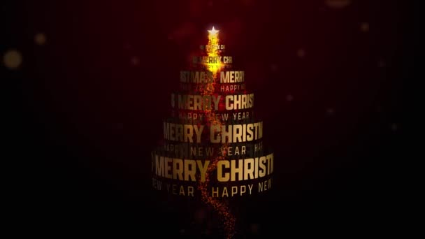 Golden Christmas Tree Merry Christmas Happy New Year Type Typographic — Vídeos de Stock