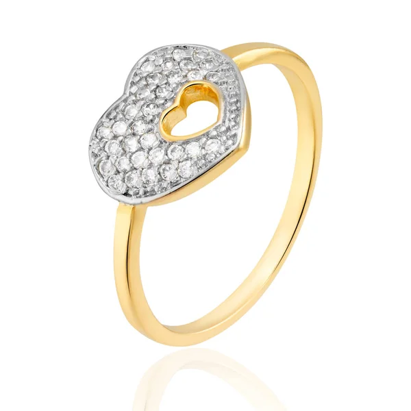 18K Gold Ring Sparkling Crystals Rhodium Accents — Stock Photo, Image