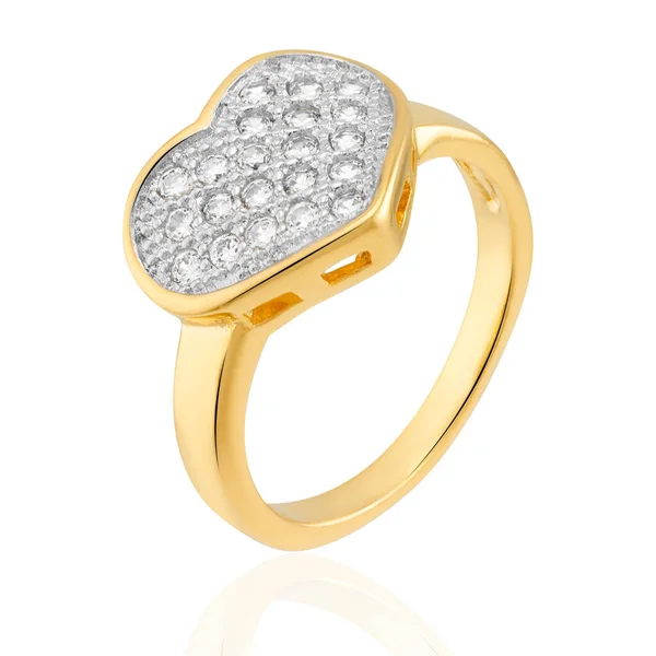 18K Gold Ring Sparkling Crystals Rhodium Accents — Stock Photo, Image