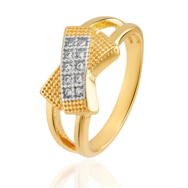 18K Gold Ring Sparkling Crystals Rhodium Accents — Stock Photo, Image