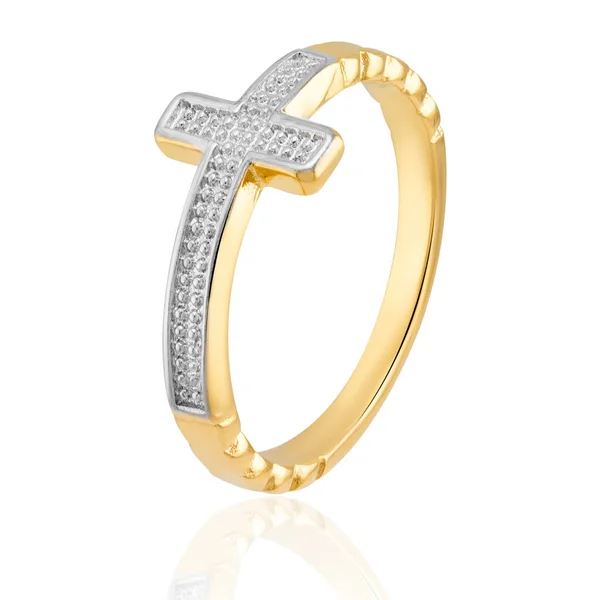 18K Gold Ring Sparkling Crystals Rhodium Accents — Stockfoto