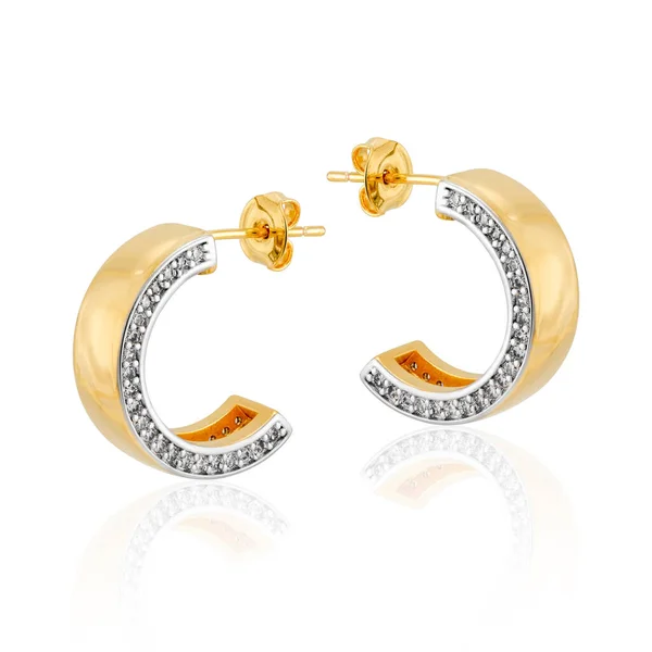 Gold Earring Crystal Zirconia Stud Fastening Rhodium Details — Stock Photo, Image