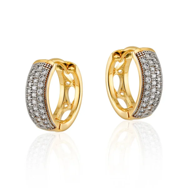 Gouden Ring Met Diamant Geïsoleerd Witte Achtergrond — Stockfoto