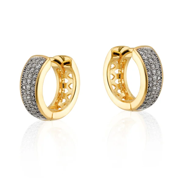 Earring Gold Black Zirconia Stones Crystals Rhodium Details — Stock Photo, Image