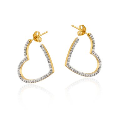 Gold earrings with zirconia stones in crystal color and rhodium details