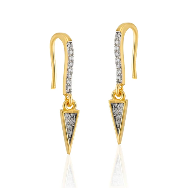 Gold Earrings Zirconia Stones Crystal Color Rhodium Details — Fotografia de Stock