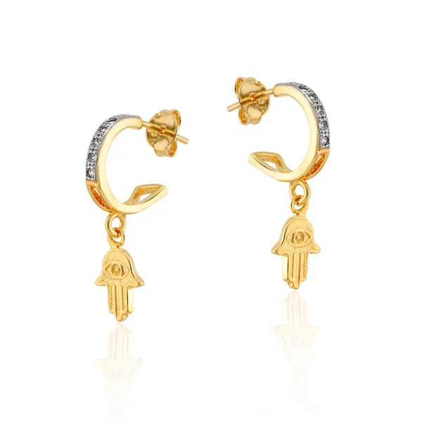 Gold Earrings Zirconia Stones Crystal Color Rhodium Details — Fotografia de Stock