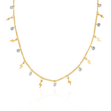 Gold choker with zirconia crystals and rhodium accents