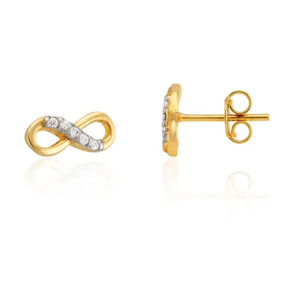 Gold Earring Zirconia Crystals Rhodium Details — Stok fotoğraf