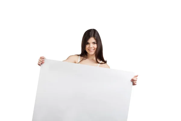 Frau mit leerer Plakatwand — Stockfoto