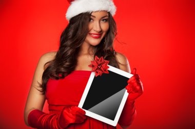 Noel kızı tutun tablet pad bilgisayar mevcut