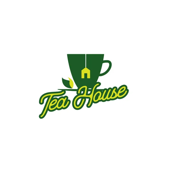 Yeşil Çay Evi Logo Tasarım Şablonu — Stok Vektör