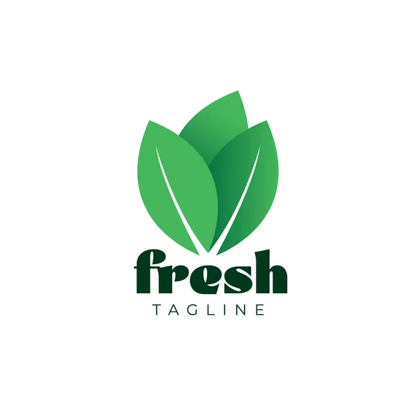 Fresco Verde Foglia Vegetale Logo Design Template — Vettoriale Stock