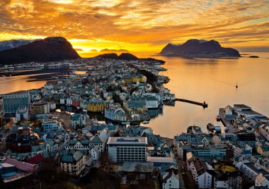 Ålesund, Norway, seen from the resturant Fjellstua at mountain Aksla