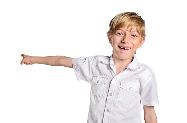 Młody chłopak, wskazując — Zdjęcie stockowe