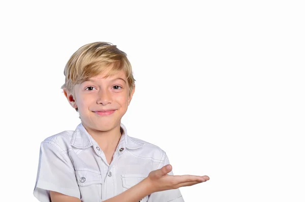 Genç çocuk holding palm — Stok fotoğraf