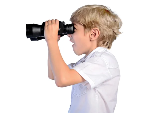 Niño con prismáticos — Foto de Stock