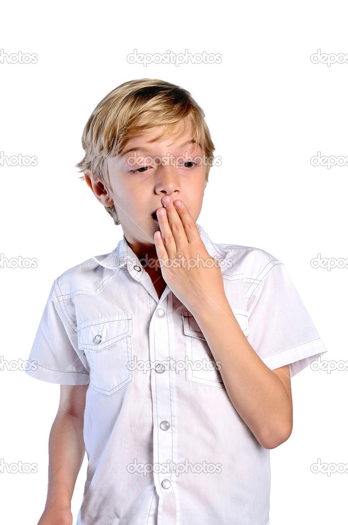 young boy on white