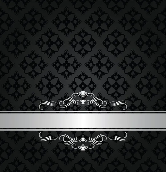 Srebrny transparent na czarny kwiatowy wzór — Wektor stockowy