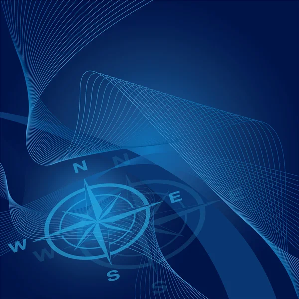Compass on blue waves and gradient background — Stock Vector