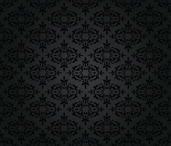 Sem costura preto floral damasco papel de parede padrão — Vetor de Stock