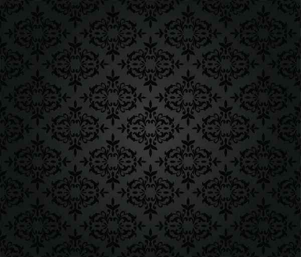 Inconsútil patrón de papel pintado damasco floral negro — Vector de stock