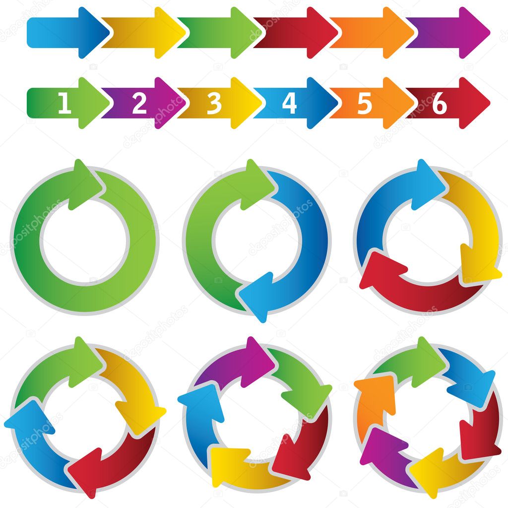 Set of vibrant circle diagrams and chart arrows
