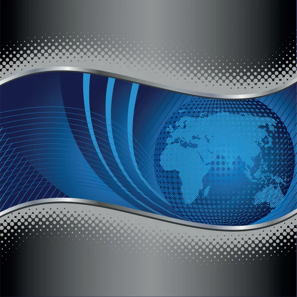 Fondo globo azul con bordes plateados y negros — Vector de stock