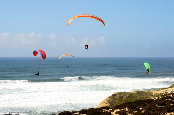 Paragliding over the Atlantic Ocean Sao Pedro de Moel