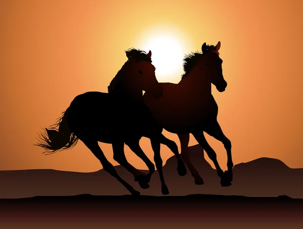 Dos caballos corriendo — Vector de stock