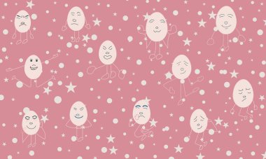 Paskalya yumurtaları, paskalya tatillerinde pembe arka plan, desenli yumurta, yıldız, ay vektörü illüstrasyonları EPS 10