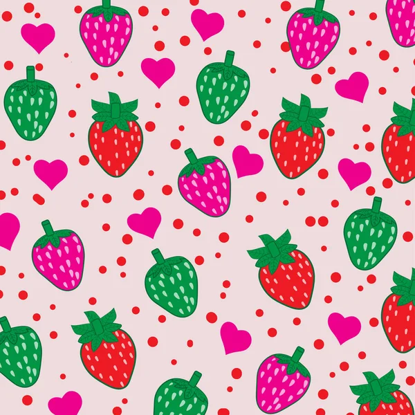 Motif Sans Couture Avec Fraises Dessin Animé Rouge Vert Feuille — Image vectorielle