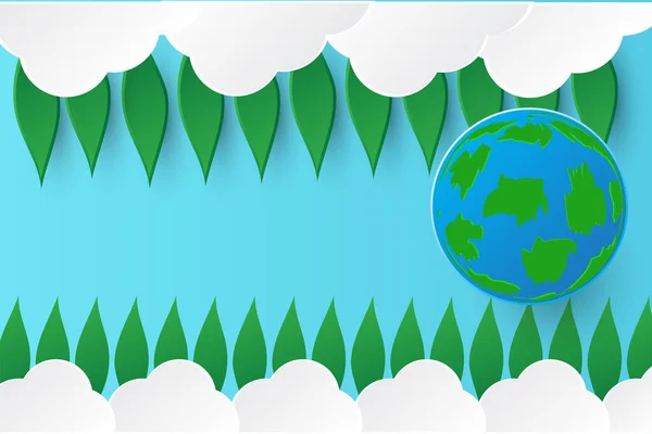 Dia Terra Papel Abril Cortado Com Nuvens Folhas Verdes Vetor — Vetor de Stock