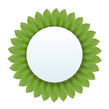 Yeşil limon yaprakları ve satılık afiş veya poster kartı metin şablonu için yuvarlak geri dönüştürülmüş kağıt etiket boş metin şablonu beyaz arkaplan üzerinde izole edilmiş maket