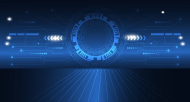 soyut modern teknoloji arka plan yeniliği konsepti bağlantı vektör illüstrasyonu, dijital fütürist çember ve şekil ve beyaz parlayan ışık ve çeşitli teknolojik elementler yüksek hız kavramı