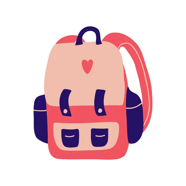 Mochila de senderismo sobre fondo blanco. Camping y montaña explorando mochila en estilo de dibujos animados. Ilustración vectorial. — Archivo Imágenes Vectoriales