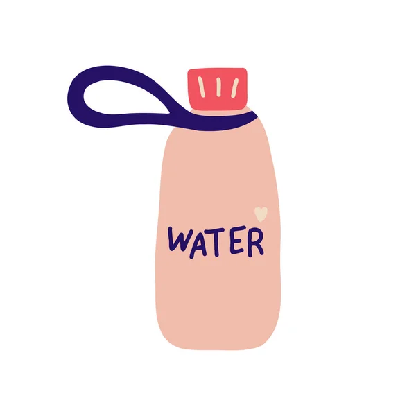Concetto bere più acqua, bere acqua in un bicchiere e tazza di plastica, bottiglia di vetro. Borraccia riutilizzabile. Illusione disegnata a mano vettoriale. Grafiche Vettoriali